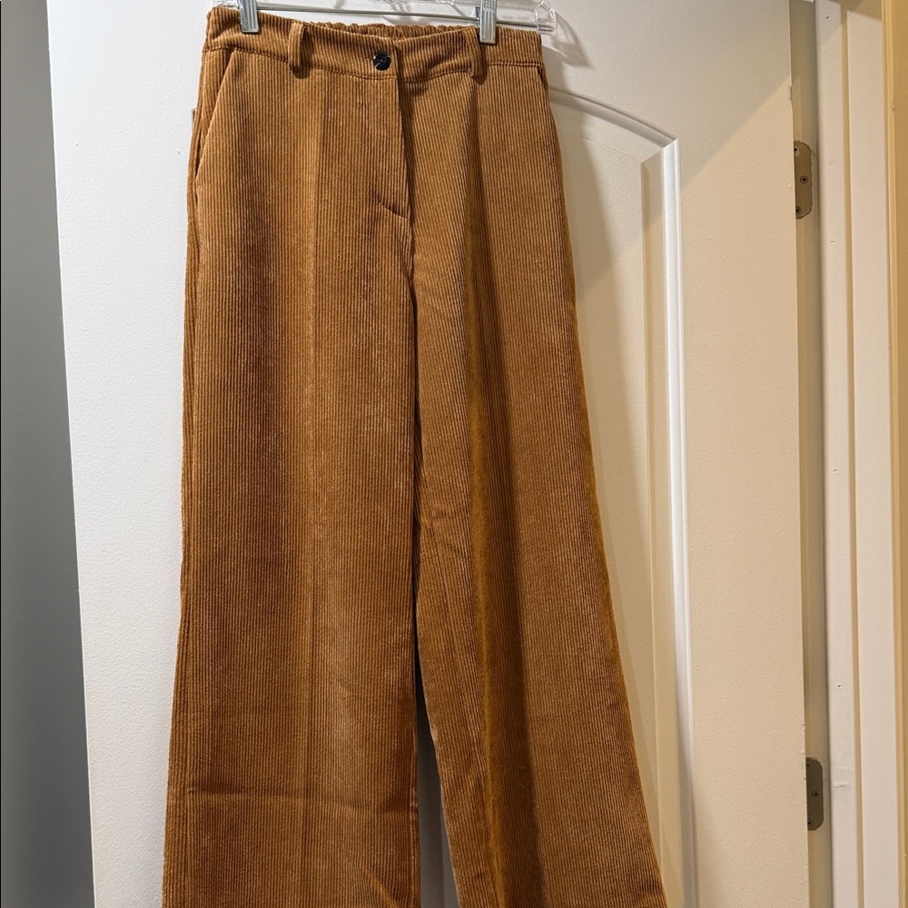 Italian Stylish Brown Corduroy Pants trousers with pleats and elastic waist